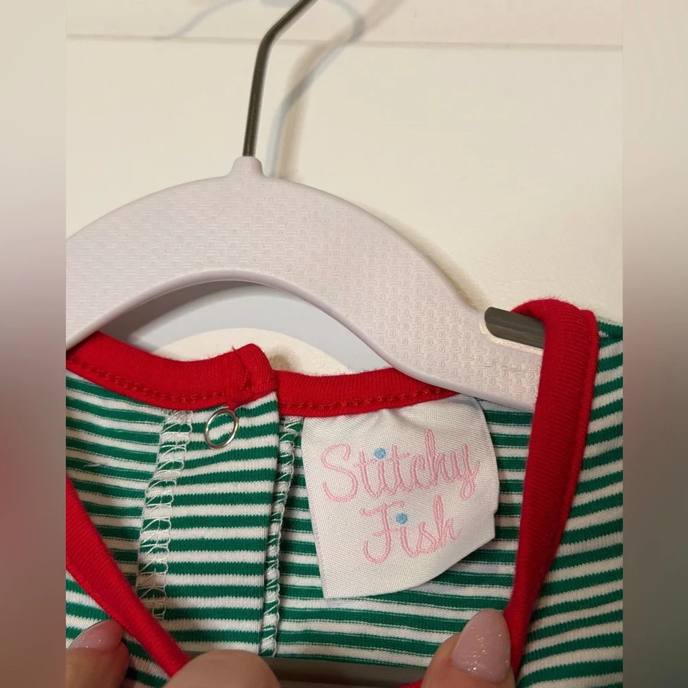 Stitchy Fish Gracie Romper Red and Green Stripe Holiday Size 12 Months